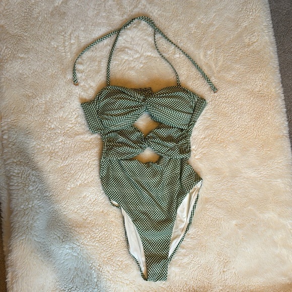 Reiss Nelly Chequered Print Cut-Out Swimsuit Bikini High Leg Size XS / 2 - Picture 3 of 7